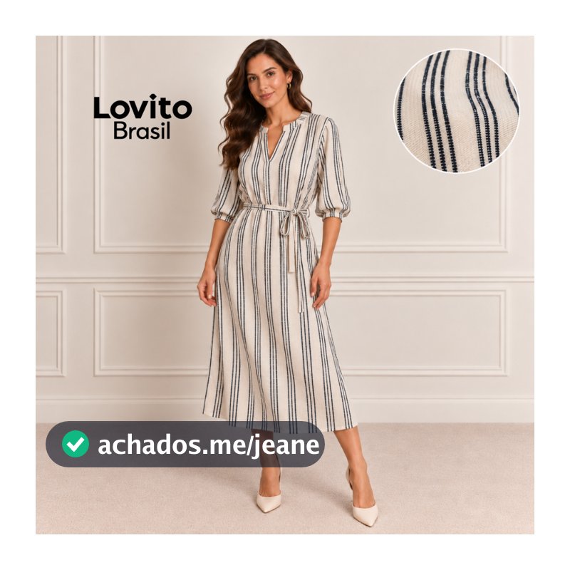 Lovito Vestido Feminino  Modesto com Faixa na Cintura e Manga 3/4 DRB21772207