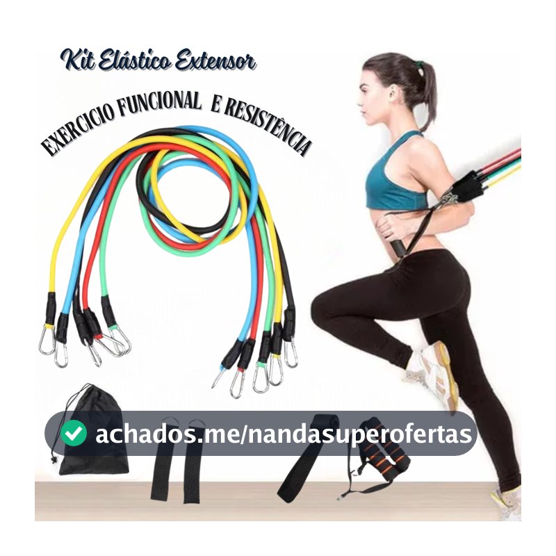 Kit Treino Em Casa 11pçs Extensores de Elástico Resistência Fisioterapia Pilates e Treino Funcional