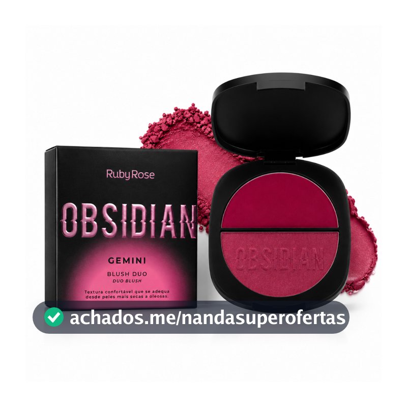 Blush Duo Obsidian Gemini Ruby Rose 2 em 1 | Blush Cremoso + Blush em Pó