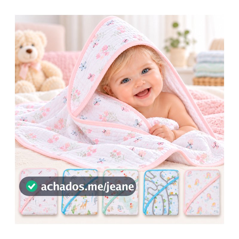 TOALHA DE BANHO FRALDA SOFT BEBÊ PAPI COM CAPUZ 80X80CM 2 CAMADAS 100% ALGODÃO