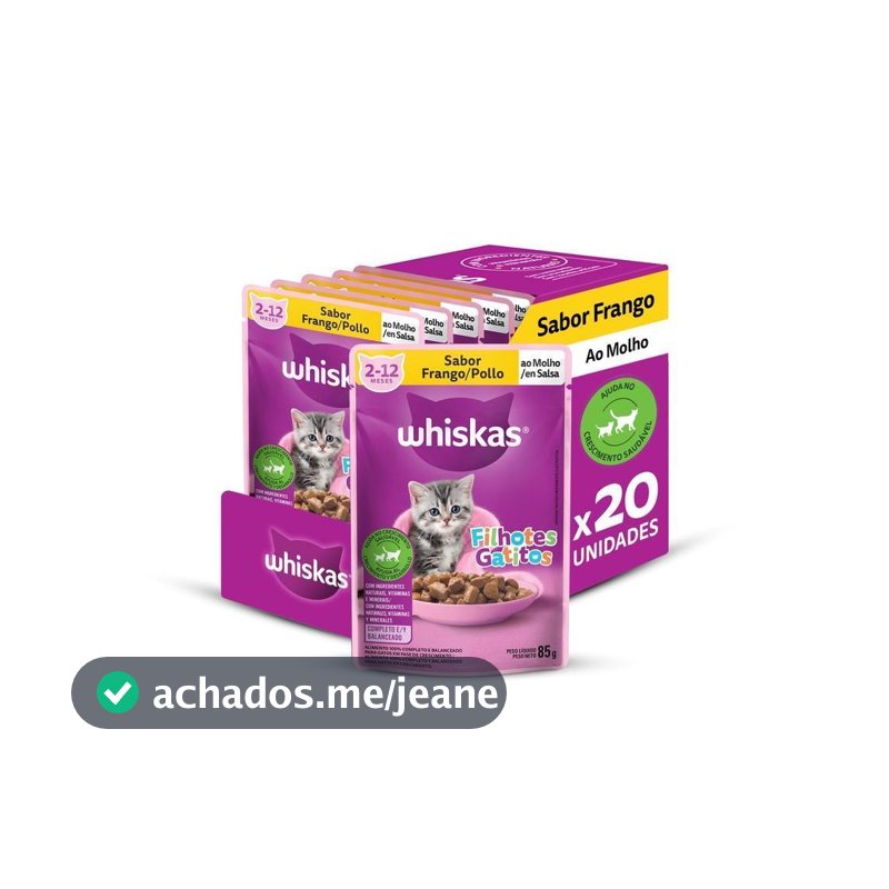 Kit Ração Úmida Whiskas Sachê Frango ao Molho para Gatos Filhotes 20 Unidades