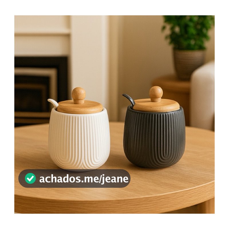 Açucareiro Com Colher de Ceramica e Tampa Bambu Oasis 360ml