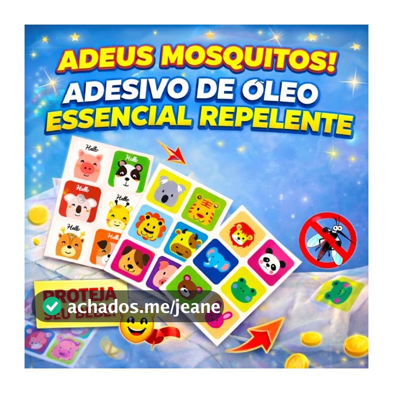 Kit Adesivos Repelente de Insetos e Mosquitos Citronela Infantil e Adulto Desenhos Animados + Kits 36, 72 e 180