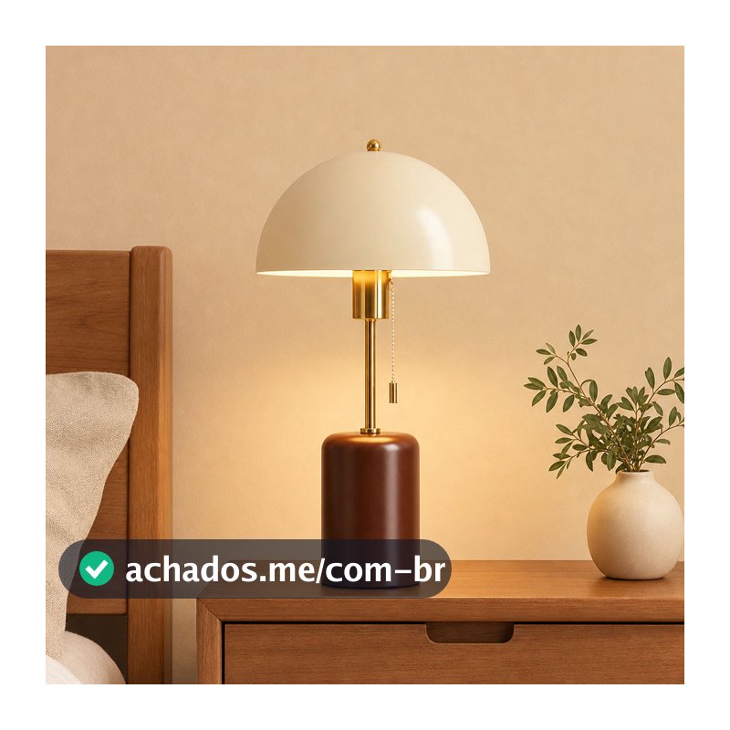 Candeeiro De Mesa Moderno Retro Base Marrom Fora Branco Abajur Puxar Corrente Regulável Para O Quarto Sala Estar