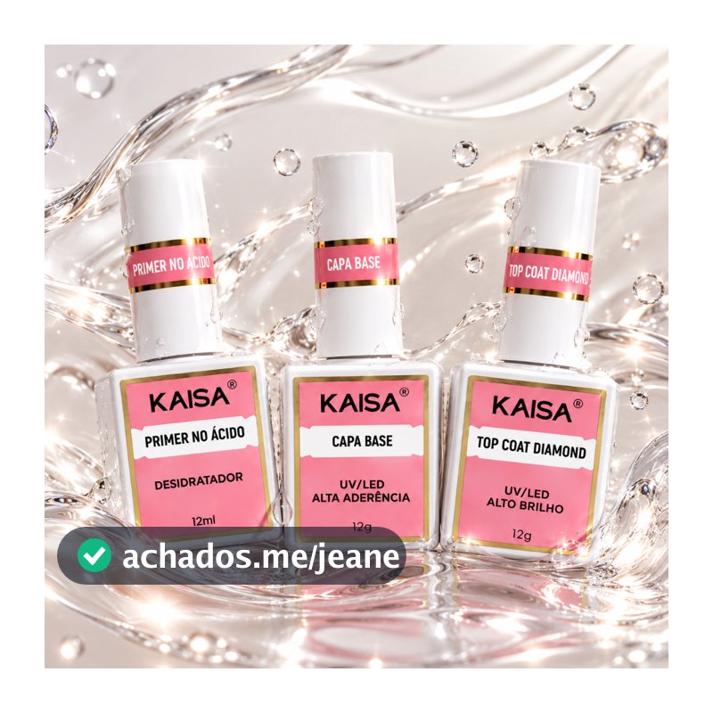 Preparador Unhas Kaisa Diamante 12ml Top Coat Capa Base Primer Para Alongamento Gel Brilhoso Profissional