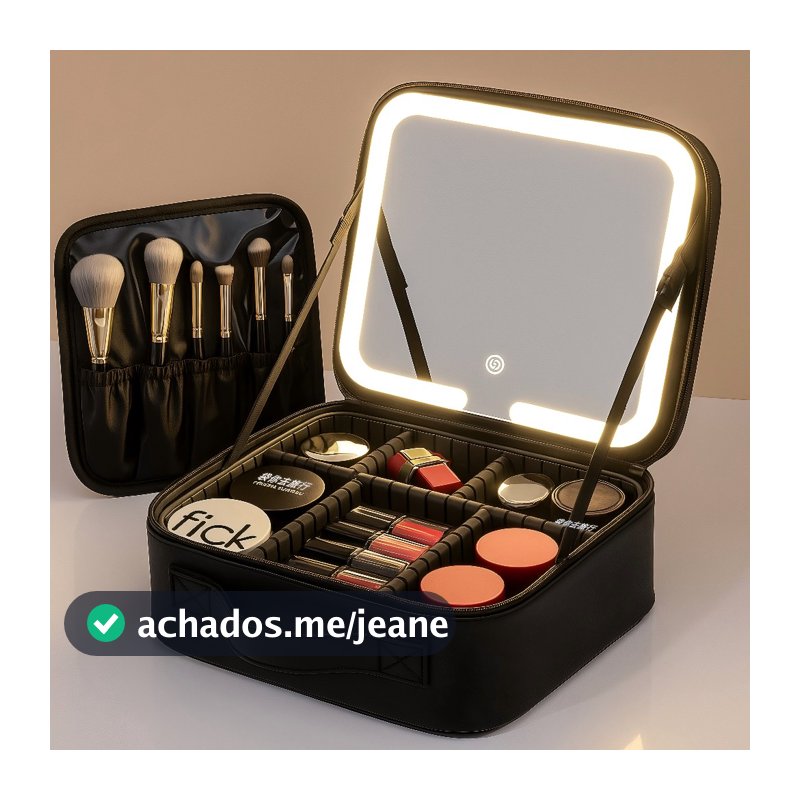 Kit Maleta Maquiagem completo Profissional Com Espelho e Luz Led e paleta de maquiagem