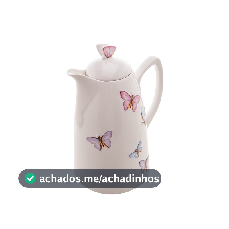 Garrafa Térmica De Porcelana 900ml Wolff Borboletas Branca  5129