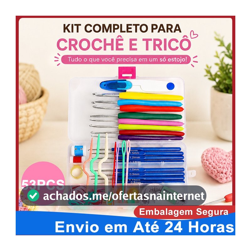 Kit Crochê Completo 53 Peças Agulhas Crochê Silicone 0.6mm5.5mm Iniciante Profissional Estojo Organizador