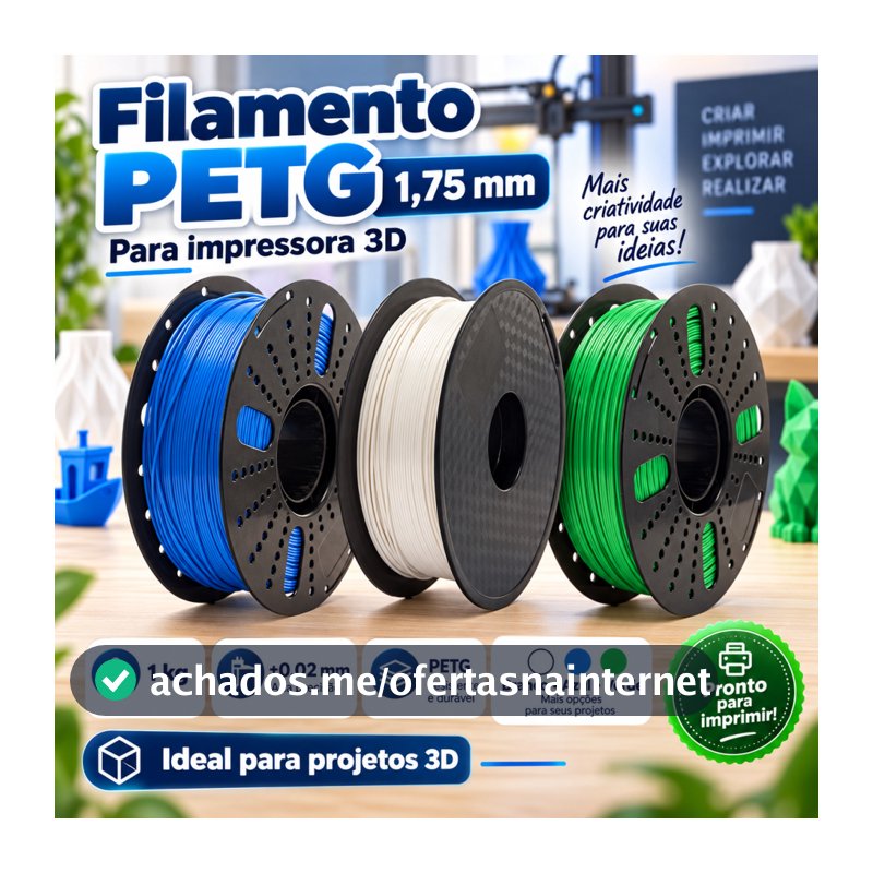 Filamento 3D PETG 1kg 1,75mm para Impressora 3D, Tolerância ±0,02mm, Rolo Branco Azul Verde