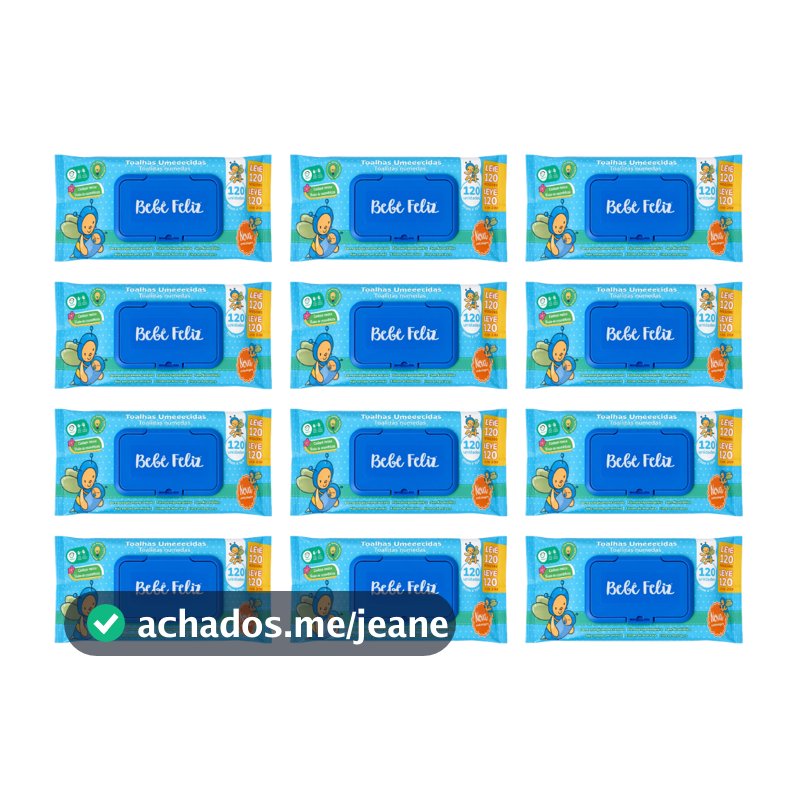 Kit 12 Toalhas Umedecidas Bebê Feliz 120 folhas Lenço Umedecido Lencinho