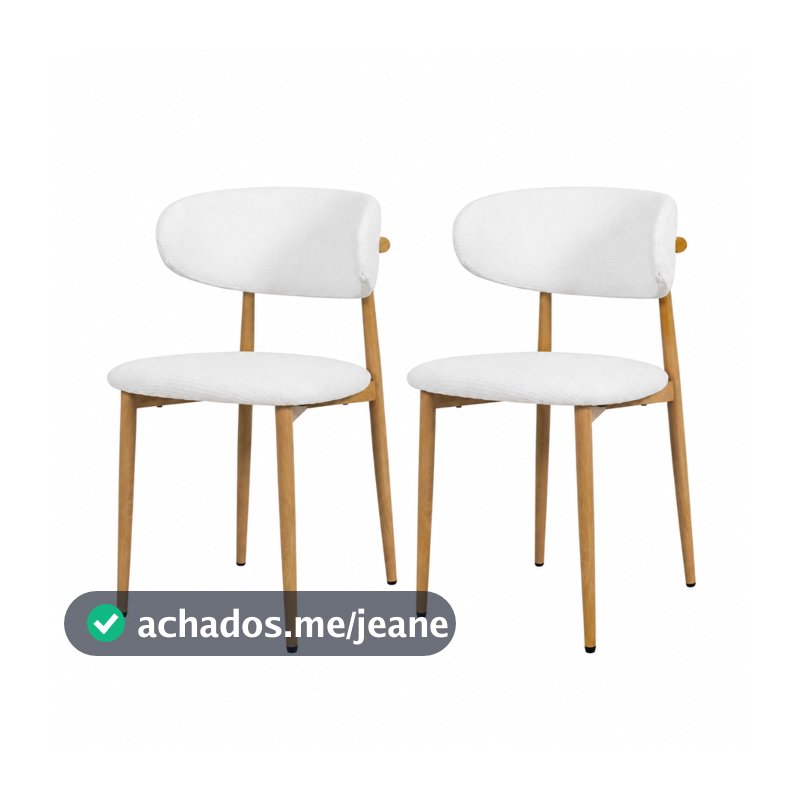 Kit 2 Cadeiras de Jantar Estofada em Linho com Base Metálica Amadeirada Moderna para Sala de Jantar Cozinha