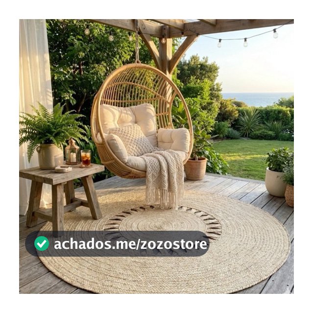Tapete Redondo Palha Carnaúba 1,50m Artesanal Modelo X Ana Boho Natural para Sala e Quarto