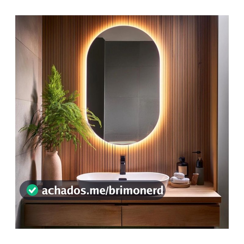 Espelho de vidro Oval 80x50 cm Borda Polida Lapidada com Led Banheiro Escritorio sala
