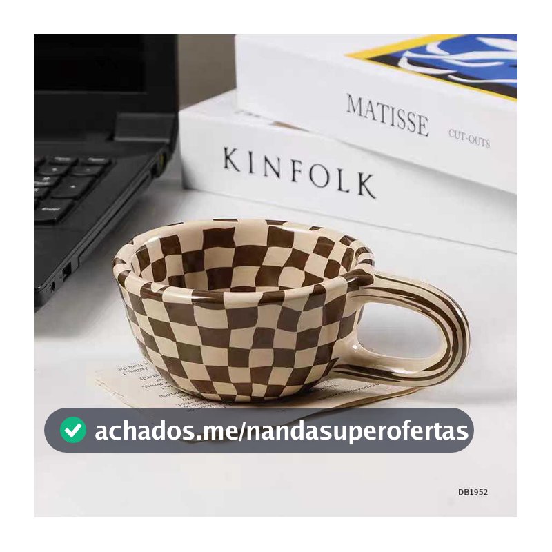 Xicara de Café  Moderna Estampa Xadrez Caneca de Chá Para Café da Manhã Escritório Mesa Posta