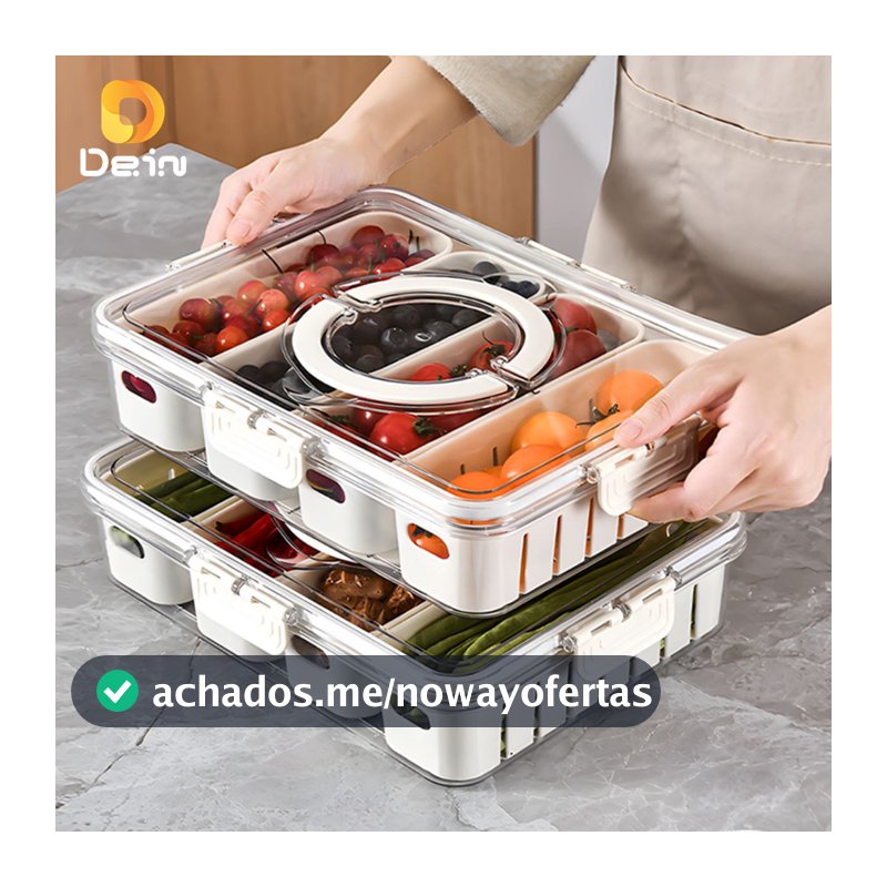 Caixa Organizadora de Alimentos Transparente Geladeira Empilhável Multiuso com Divisórias