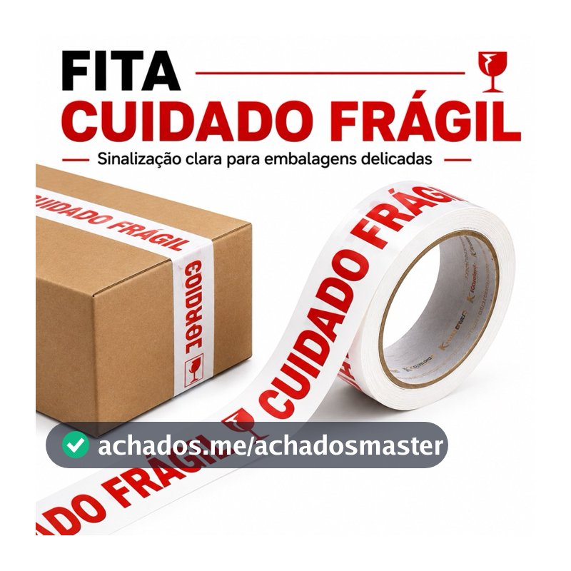 Fita Adesiva Cuidado Frágil - Rolo 300 Metros, Ideal para Embalagens Delicadas