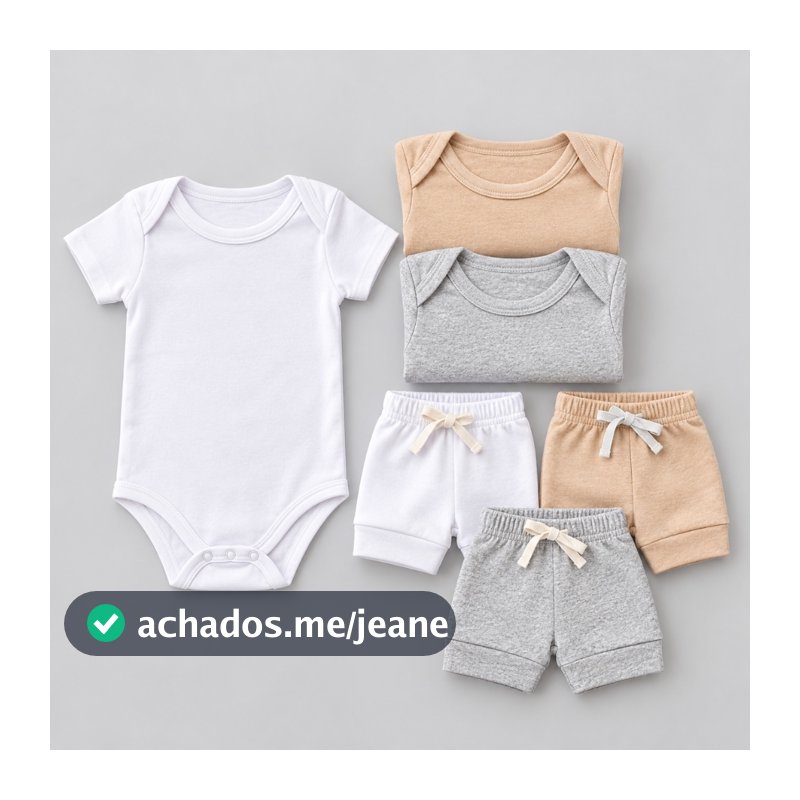 Kit 6 Peças Bebê RD Kids: 3 Bodies Manga Curta + 3 Shorts Canelados Algodão Unissex Verão Tamanhos P M G Menino Menina