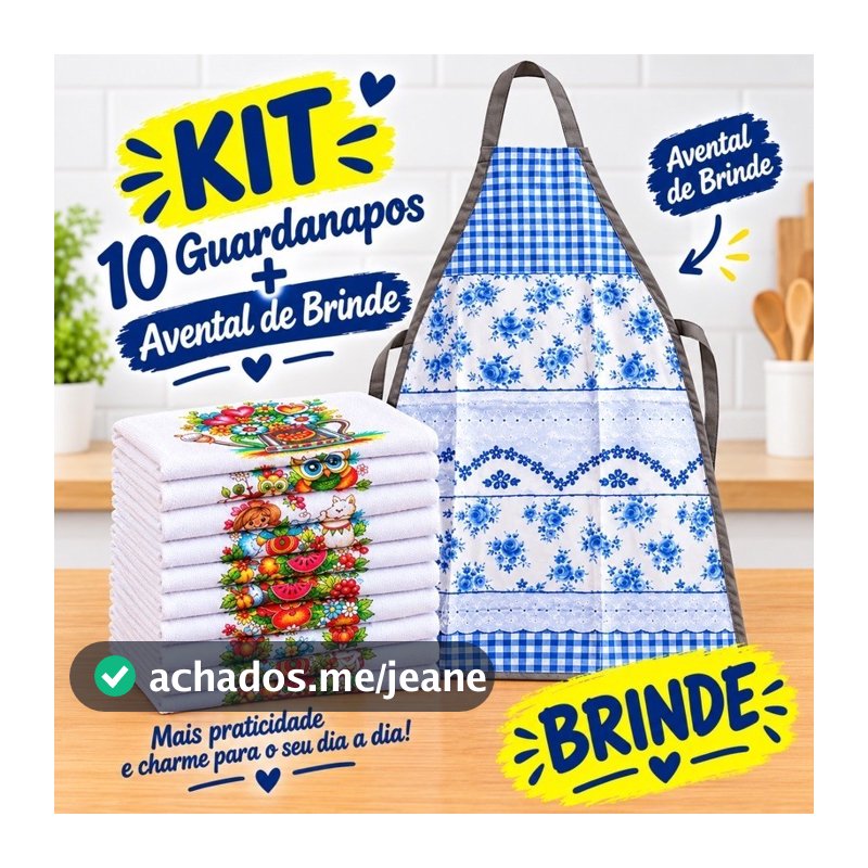 Kit 10 Panos de Prato Estampados para Cozinha Churrasco Utensílios Domésticos para Casa + Avental Grátis