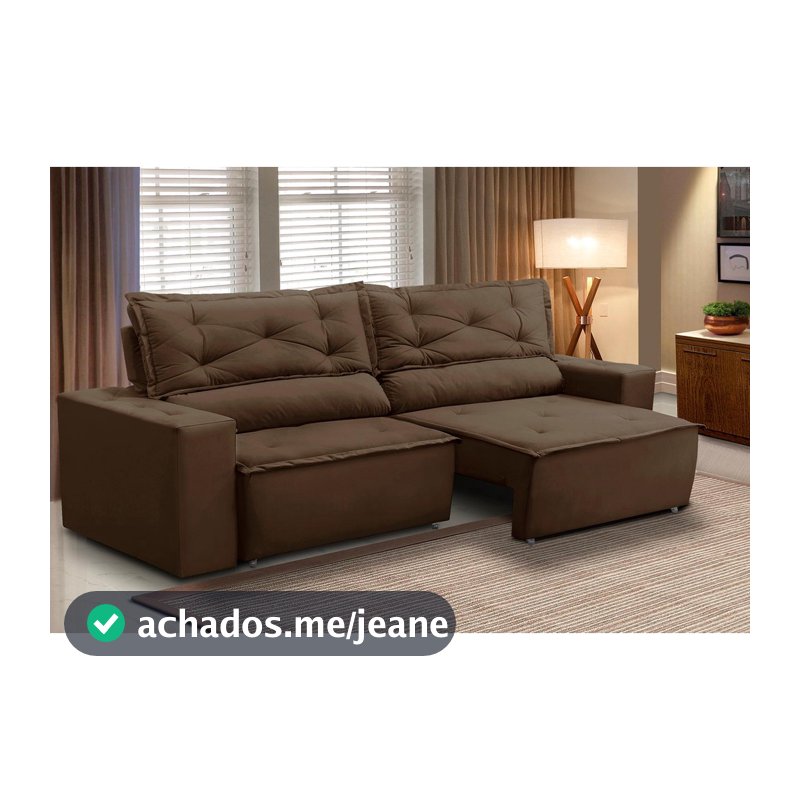 Sofá Retrátil e Reclinável 3 lugares com Molas 1,80m Livia Suede Marrom Adonai Estofados