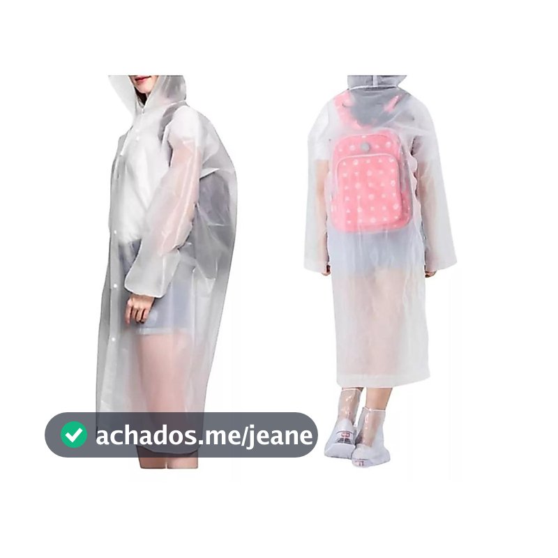 Capa chuva com Gabardina grossa e comprida transparente reforçada reutilizável