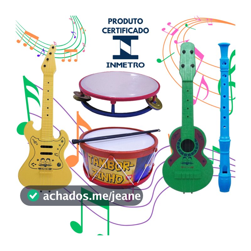 Kit Musical Brinquedos Educativo C/5 Instrumentos Tambor Violão Pandeiro Flauta Infantil