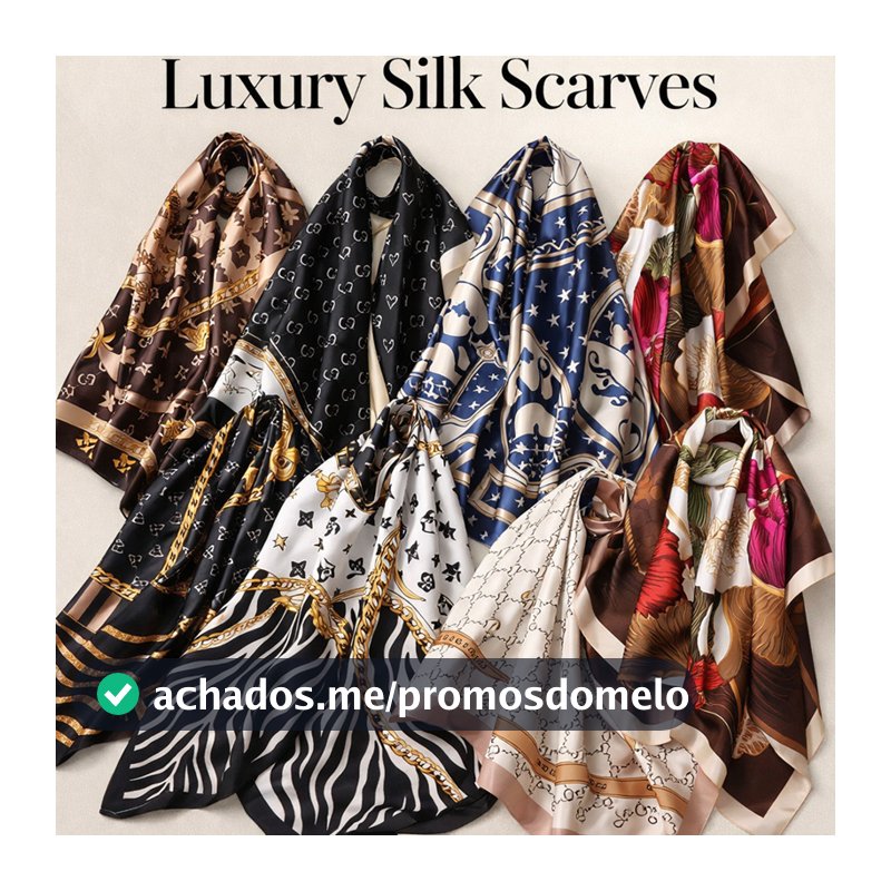 Lenço Feminino Seda 90x90cm Vários Estilos Moda Luxo Versátil Cabeça Pescoço Bolsa