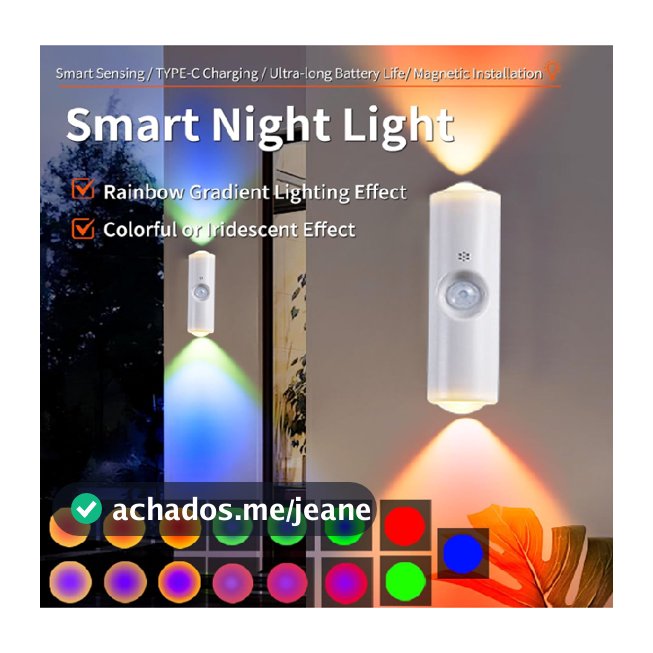 Lâmpada de parede RGB com luz gradiente colorida e luz noturna ambiente com Sensor de Movimento Branco