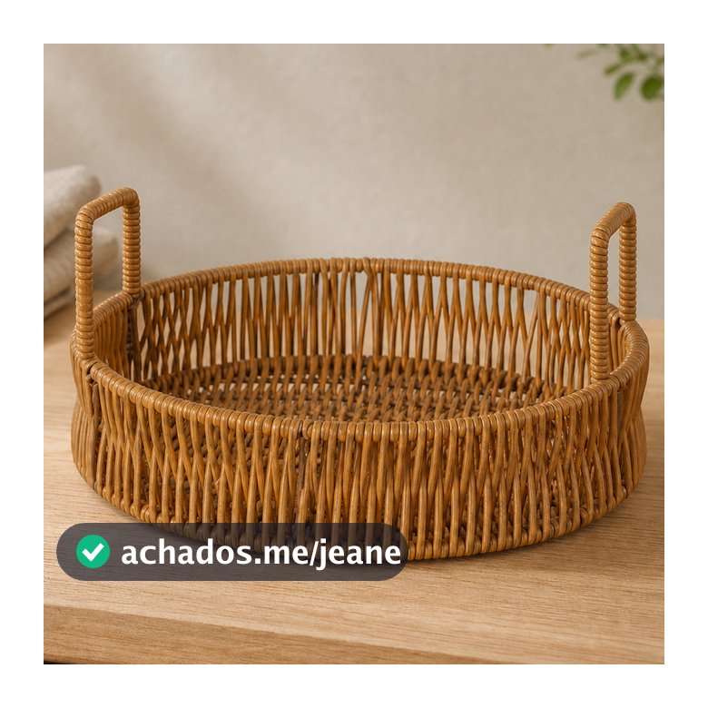 Bandeja Rattan Autumn Com Alça 20cm Marrom Hauskraft