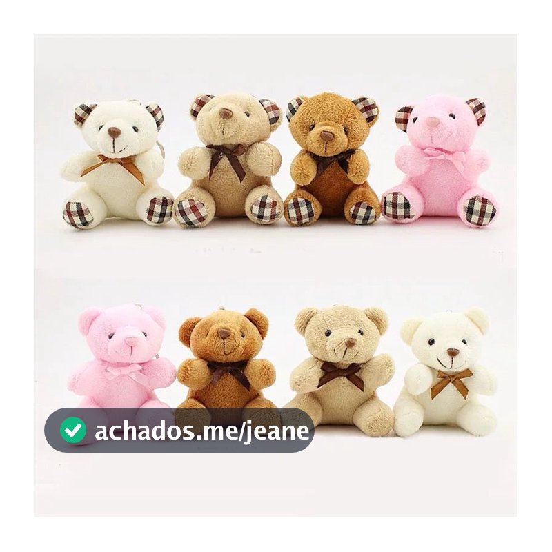 Kit 12 Chaveiros com Pingente Ursinho Xadrez de Pelúcia GRANDE