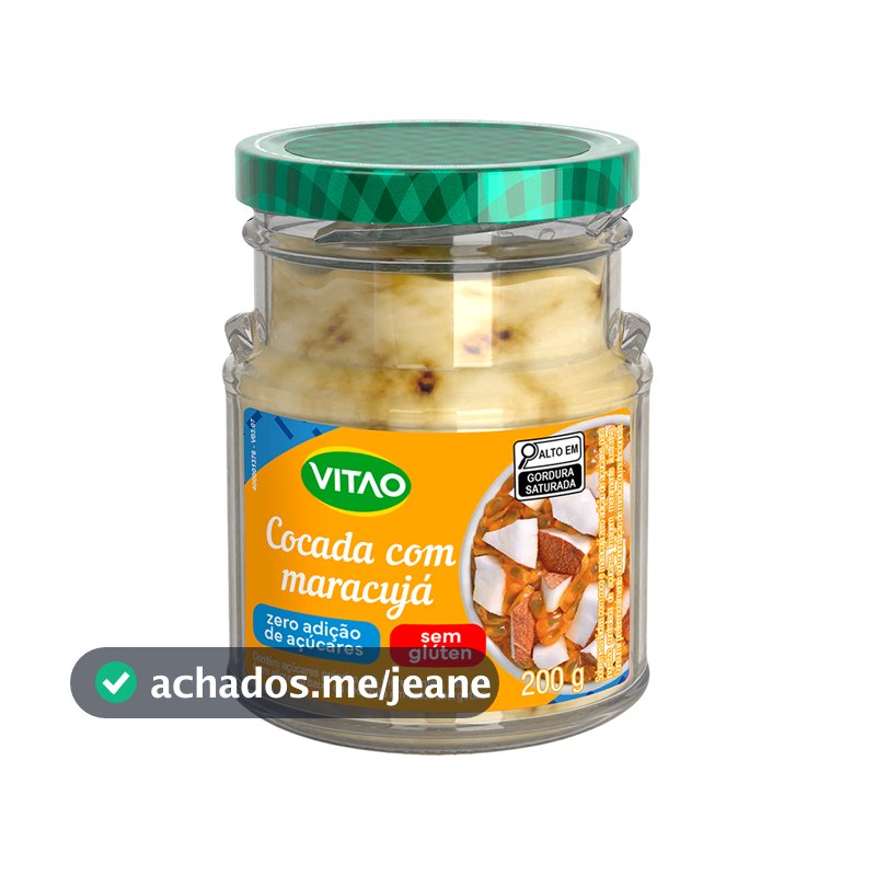 Cocada Ao Leite Maracujá Zero Açúcar Vitao 200 g - Sem Glúten