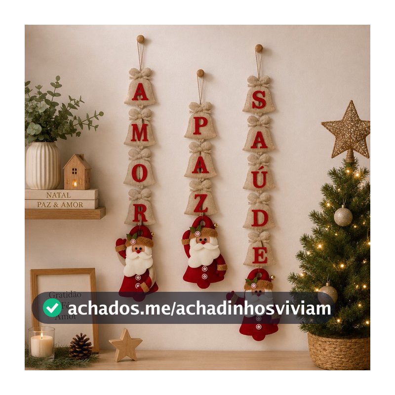 Enfeite de Natal Desejos Papai Noel Palavras Juta