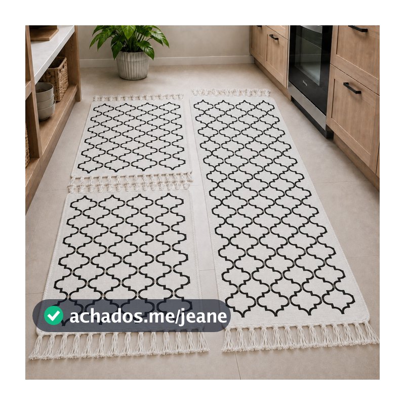 Kit Passadeira Cozinha 3 Peças Jogo Tapete Geométrico Decoração Casa Excelente Qualidade Tecido