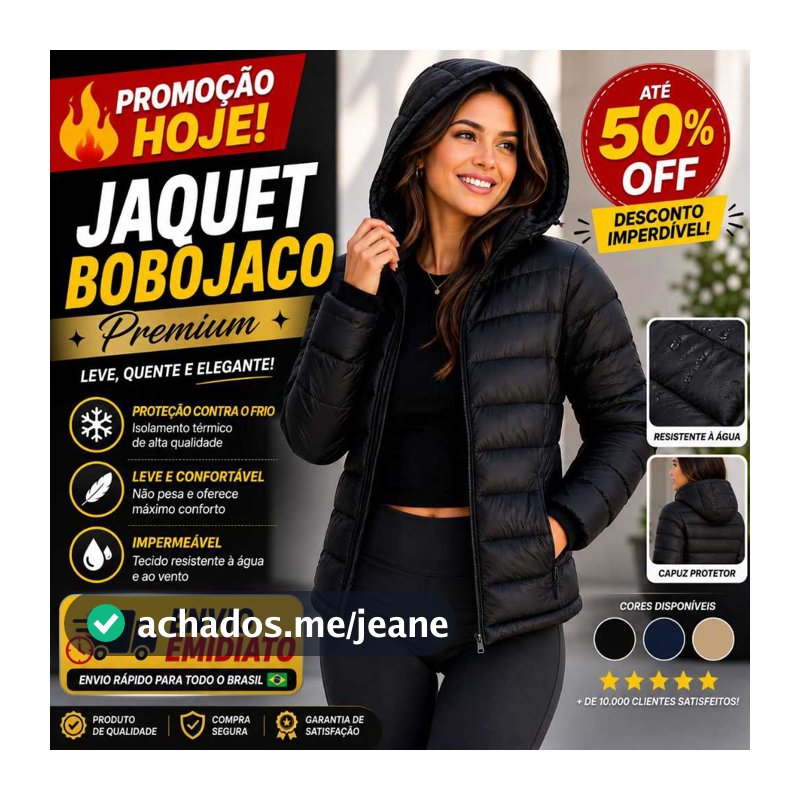 Jaqueta Puffer feminina Nylon Impermeável Bobojaco Capuz Removível Frio Inverno