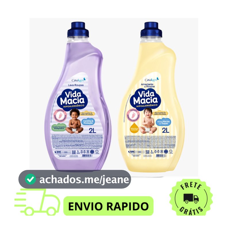 Lava Roupas Vida Macia 2 Litros + Amaciante Camomila 2 Litros