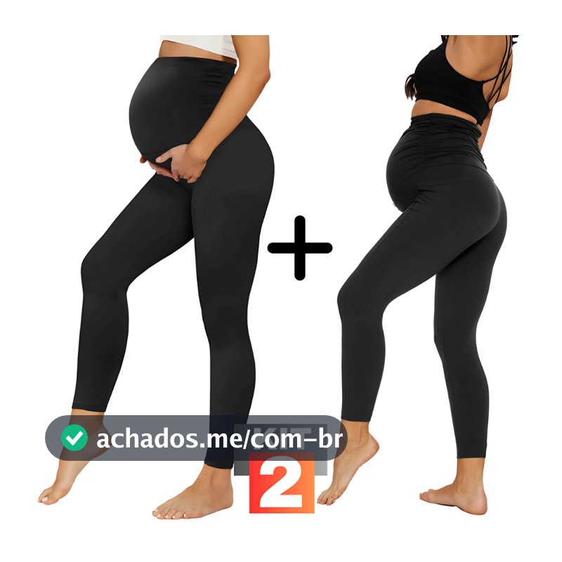 Kit 2 Legging gestante calça grávida maternidade suplex conforto barriga cós alto plus size curva