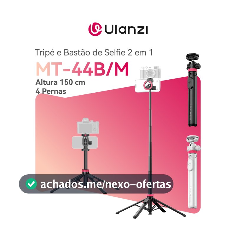 ULANZI MT-44B/MT-44M Tripé e Bastão de Selfie 2 em 1 Até 150 cm Controle Remoto Sem Fio, para Celular e Câmera