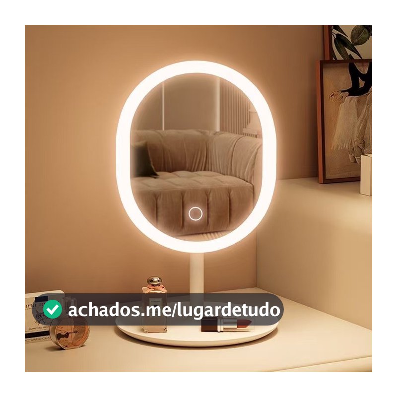 Espelho de Mesa com Luz LED 3 Cores Touch USB Recarregável Presente Perfeito Feminino