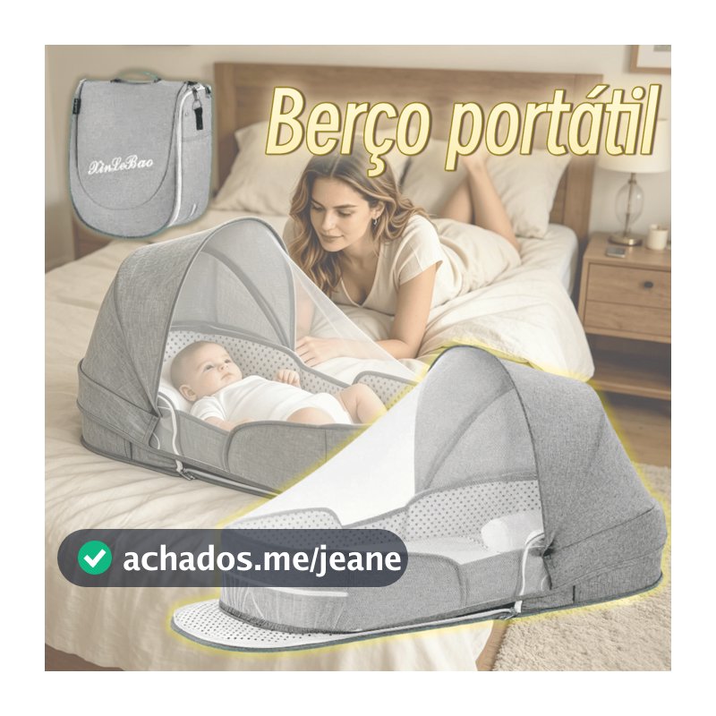 Berço Portátil Dobrável MEDOOSI para Bebês 0‑3 Anos,com mosquiteiro,colchão gel e acessórios.Leve,compacto Kit 7 Peças