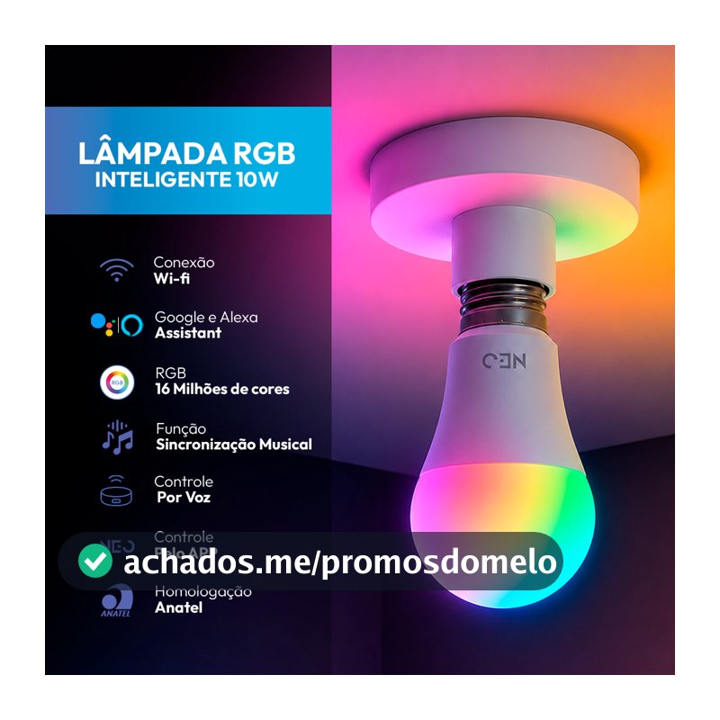 Kit Lâmpada Smart LED RGB WiFi Alexa Google Assistente E27 10W Bivolt Avant Neo 1 a 5 Unidades Inteligente