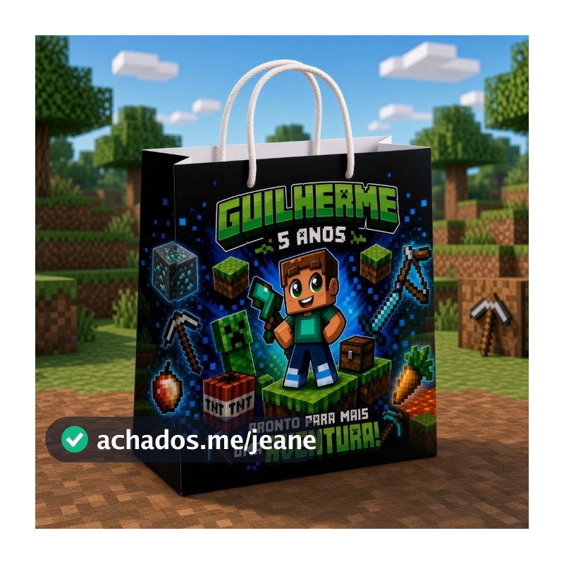 Sacolinha minecraft personalizada - Lembrancinha aniversário infantil 10/20/30/40/50/100 unidades