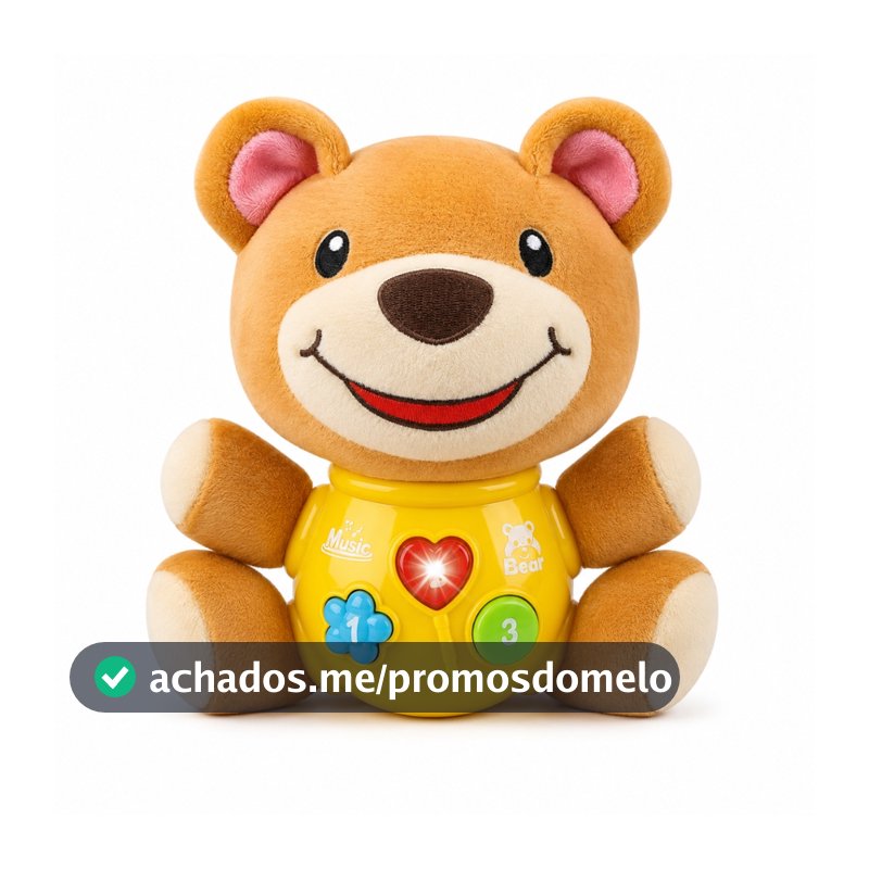 Pelúcia Musical Ursinho C/ Luz e Som Boneco CBS0344 - Castela Brasil