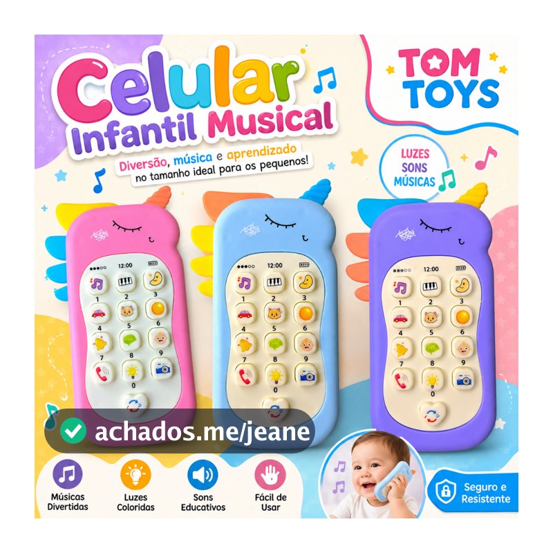 Celular Infantil Telefone Interativo Musical Unicórnio Bebê ou celular Dinossauro