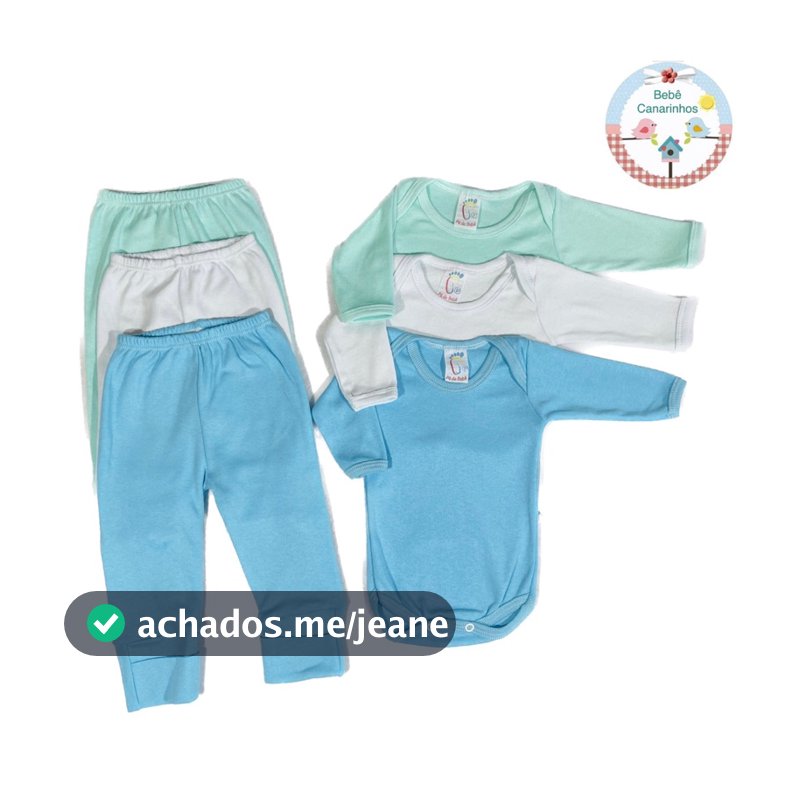 KIT 6 PEÇAS! BODYS MANGA LONGA E MIJŌES de Bebê Suedine 100% algodão. Calça com Pé Reversível e Bodys Manga Longa
