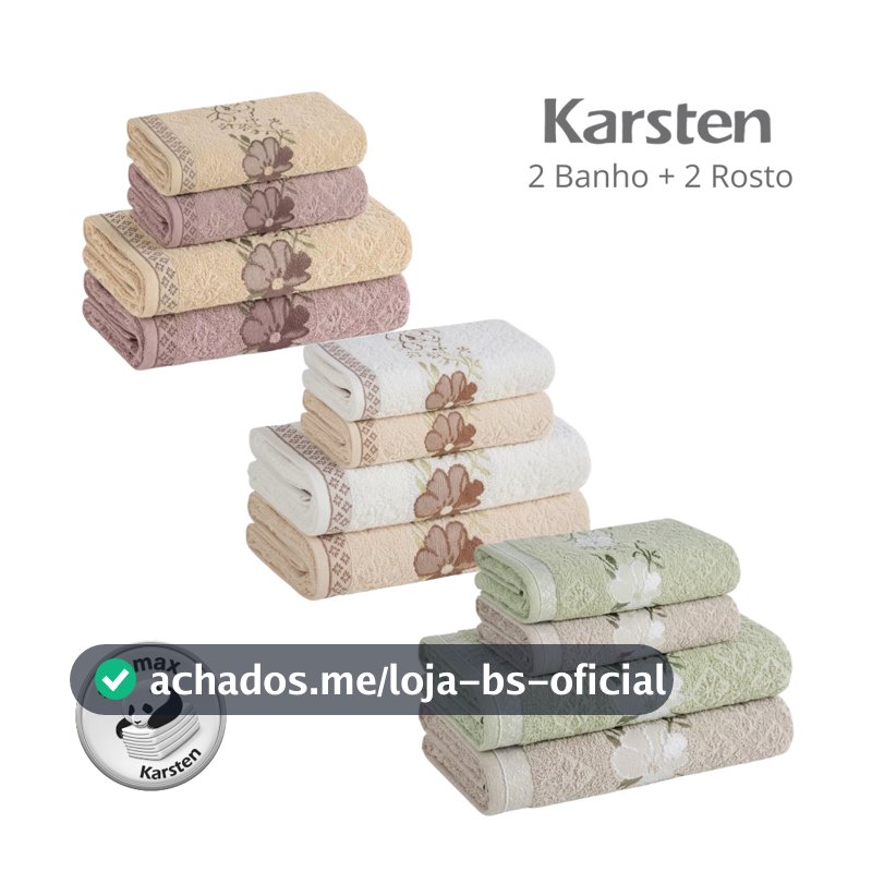 Jogo De Toalhas de Banho Karsten 4 Peças 100% Algodão Ótima Absorção Felpuda e Macia
