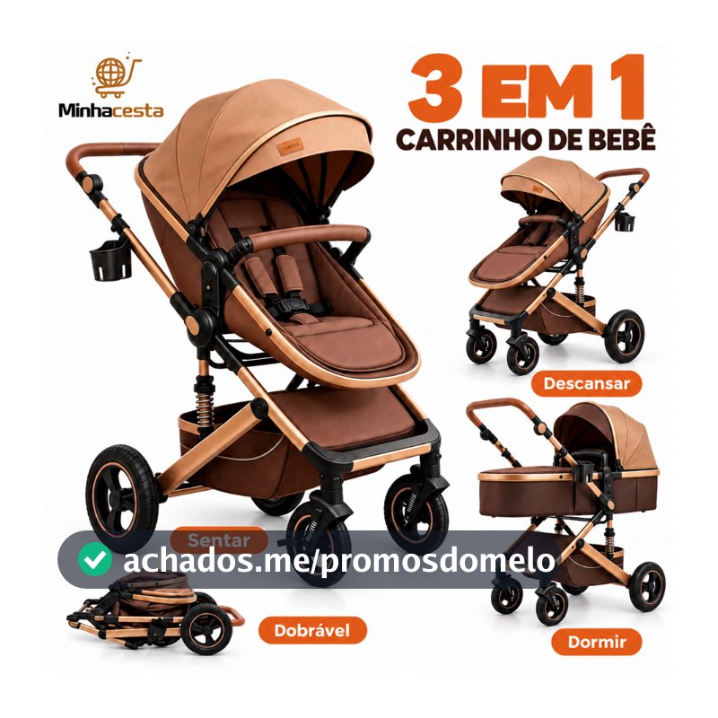 Carrinho De Bebê 3 em 1 com Amortecedor Dobrável Ajustável Reversível Passeio P7