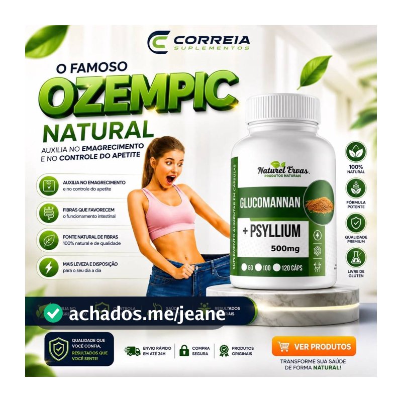 Glucomannan e Psyllium 120 Cápsulas – 500mg Suplemento de Fibras Naturais