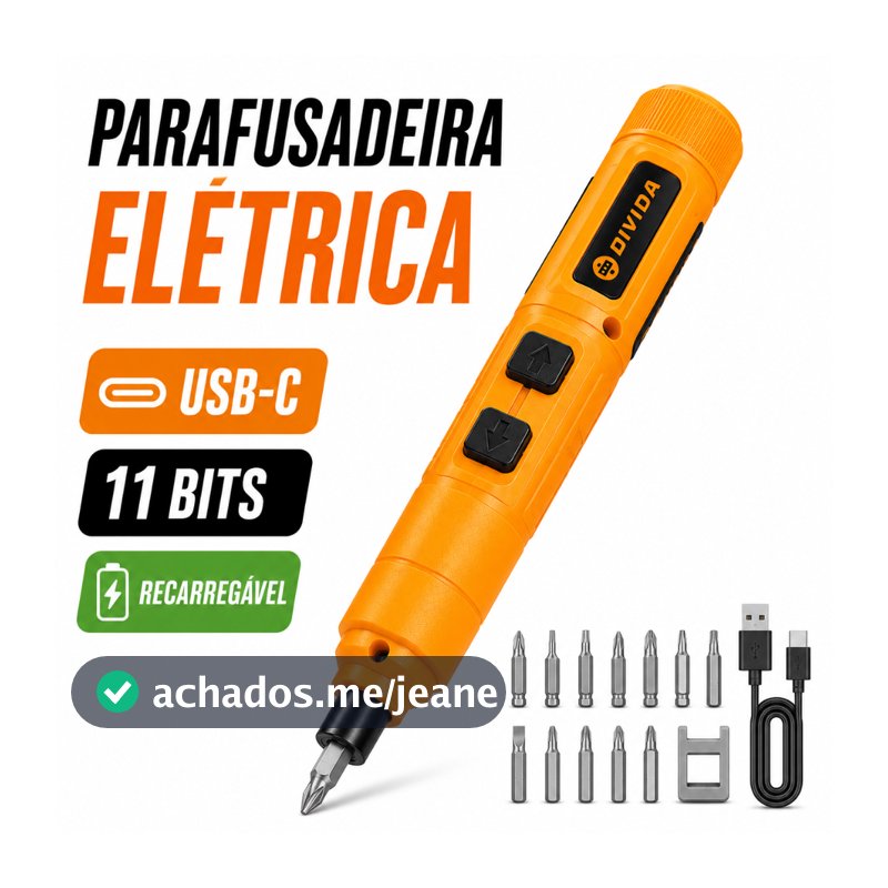 Parafusadeira Elétrica Recarregável USB-C Mini com 11 Bits Magnéticos para Celular Notebook Móveis DIY