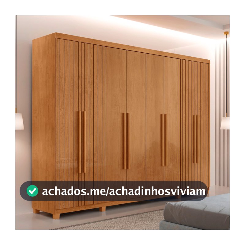 Guarda Roupa Casal Toronto 100 MDF 8 Portas e 4 Gavetas com Pés Moderna Mobília