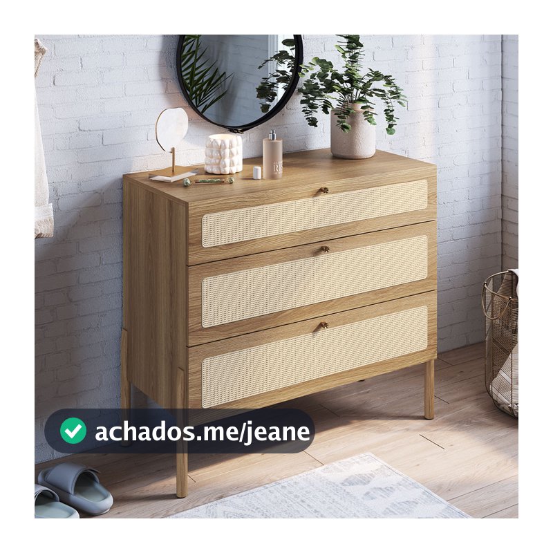 Cômoda Com 03 Gavetas Para Quarto Closet Pés Madeira Moss A03 Hanover Roble - Lyam Decor