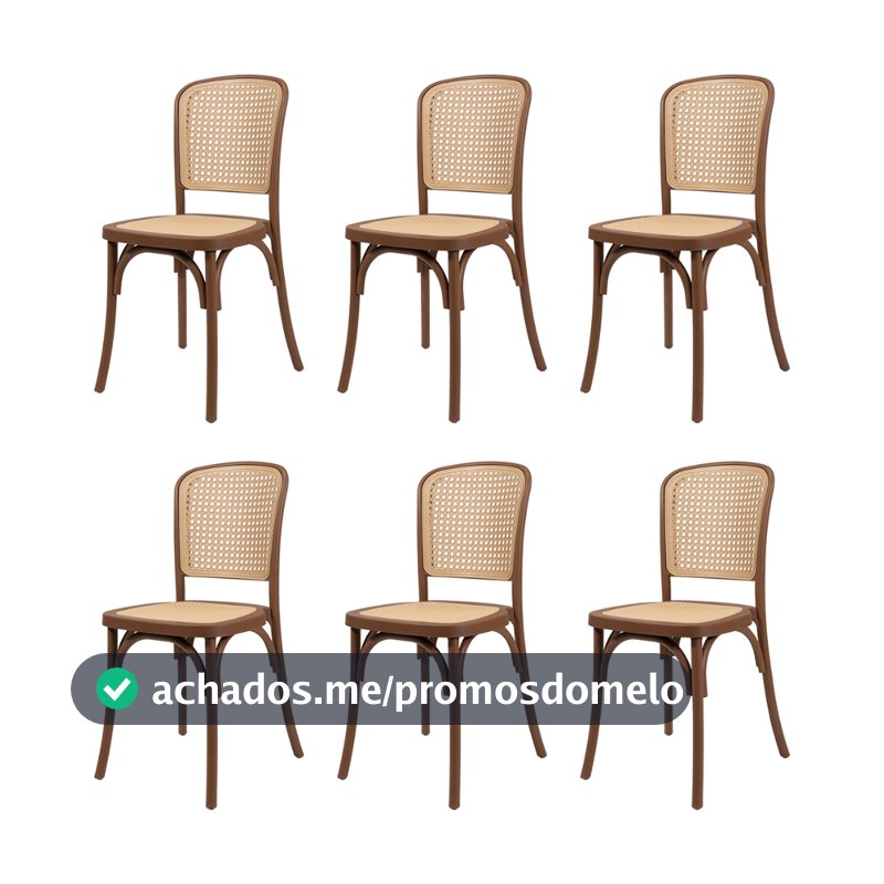 Kit 6 Cadeiras Amis Assento Rattan Polipropileno Sala de Jantar Empilhável